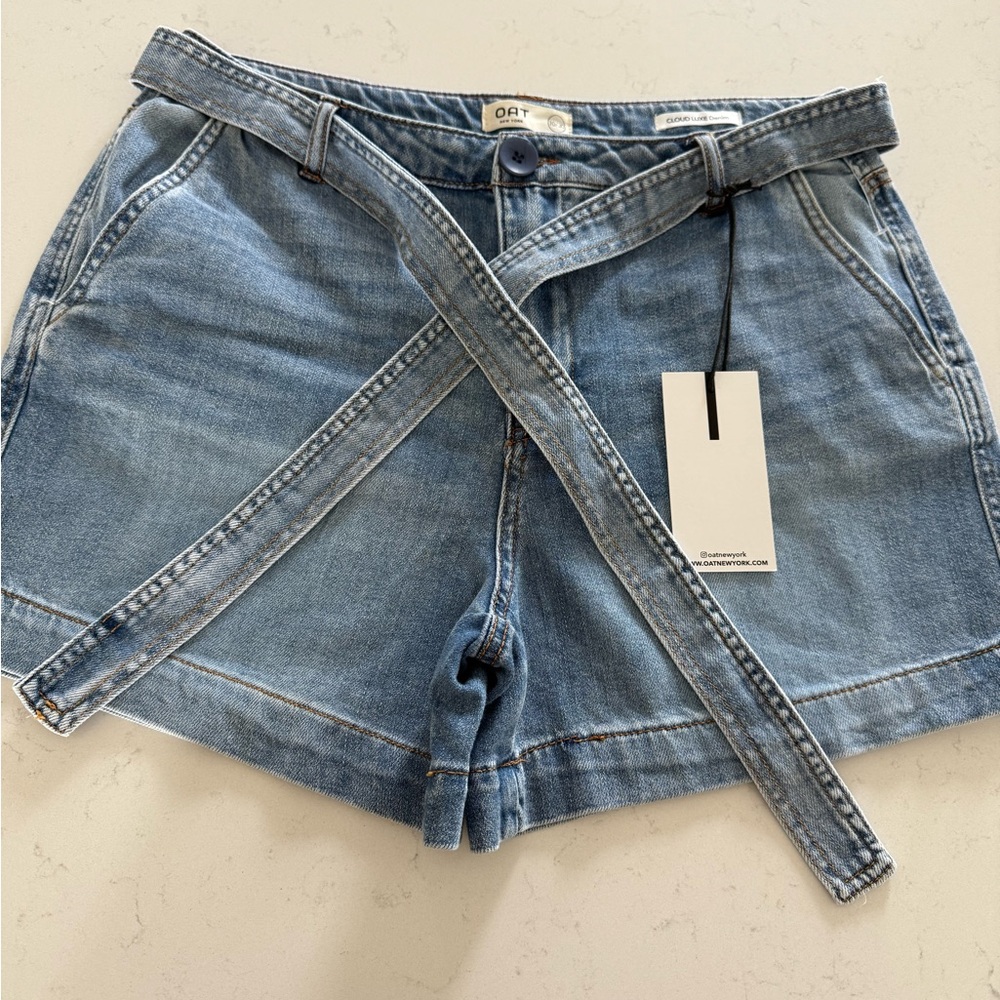 OAK + FORT Light Blue Jean Shorts with Belt